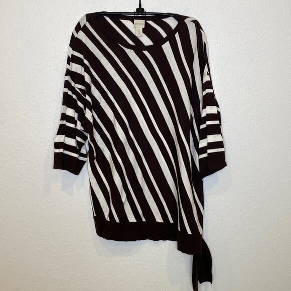 Chico's Sweaters - Chico’s Suki Side Tie Pullover Sweater Stripes 3/4 Sleeve Hem Tie EUC Sz XL